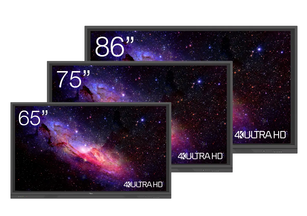 Three series models: 65 inch, 75 inch and 86 inch side by side